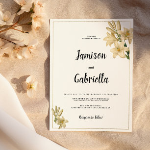 Invitation Élégant Mariage de fleurs de lys blanc vert or