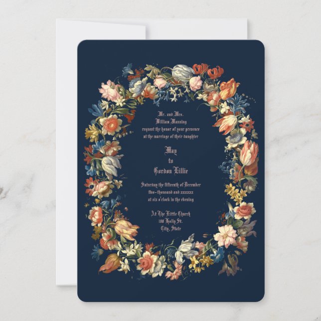 Invitation Élégant Mariage de fleurs de rococo baroque (Devant)