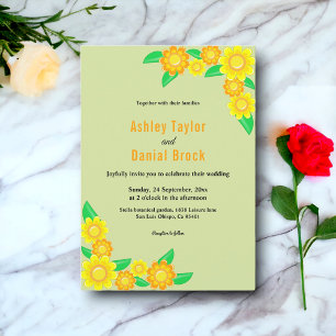Invitation Élégant Mariage de fleurs de tournesol vert printe