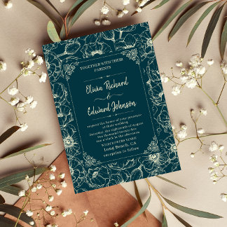 Invitation Élégant mariage de fleurs dorées à main