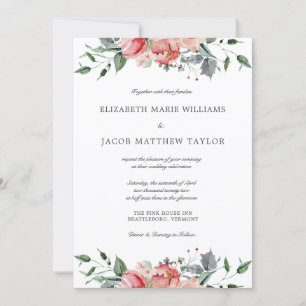 Invitation Élégant Mariage de Fleurs Roses et Calligraphie
