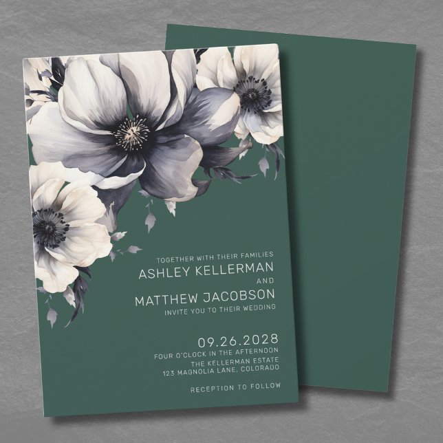 Invitation Élégant Mariage de fleurs vert émeraude (Elegant Emerald Green Floral Wedding Invitation)