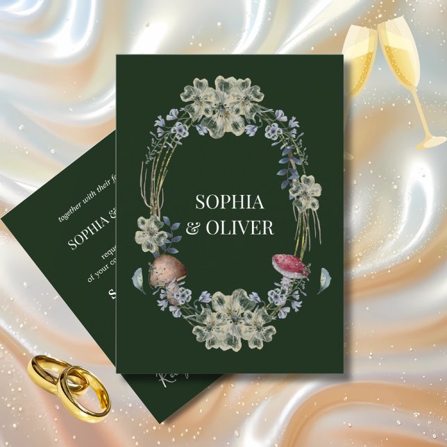Invitation Élégant Mariage de fleurs vertes et de champignons (Créateur téléchargé)