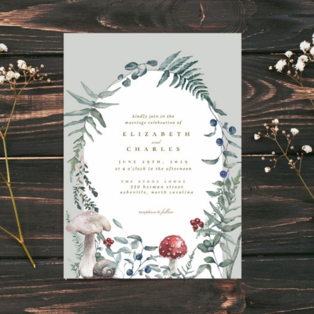 Invitation Élégant Mariage de fougère de champignons des bois (Créateur téléchargé)