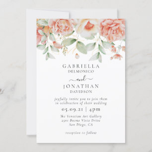Invitation Elégant Mariage de frontière floral de pêche aquar