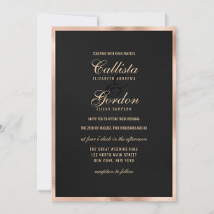 Invitation Élégant Mariage de frontière moderne Black Gold Me