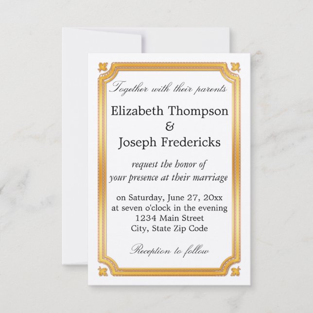 Invitation Elégant Mariage de frontière or (Devant)