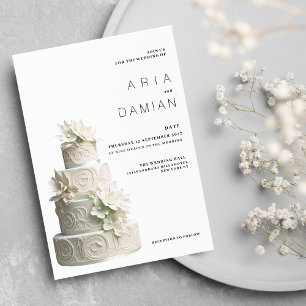 Invitation Elégant Mariage de gâteau à fleurs vert menthe