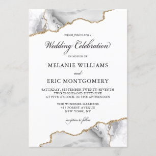 Invitation Élégant Mariage de géode de marbre blanc doré