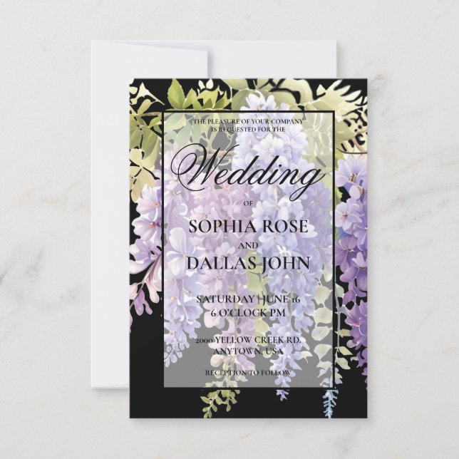Invitation Élégant mariage de glycine couleur violet doux (Devant)