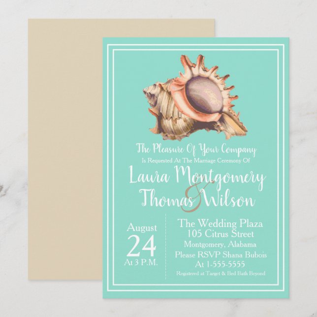 Invitation Elégant Mariage de la coque de plage (Devant / Derrière)