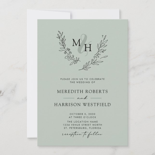 Invitation Élégant Mariage de la couronne de monogramme (Devant)