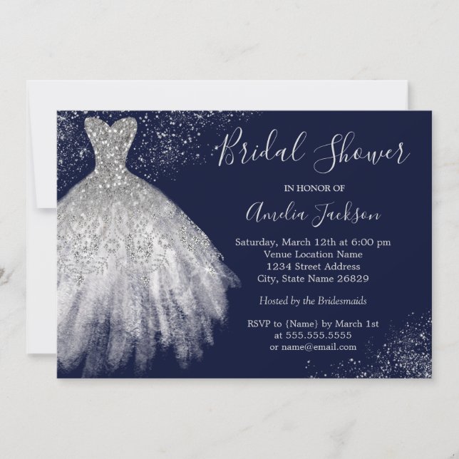 Invitation Élégant Mariage de la marine Gown nuptiale douche  (Devant)