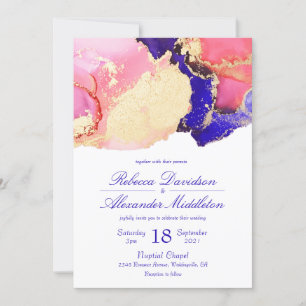 Invitation Élégant Mariage de lavage d'encre rose or et viole