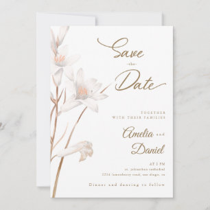 Invitation Elégant mariage de lys blancs Enregistrer la date