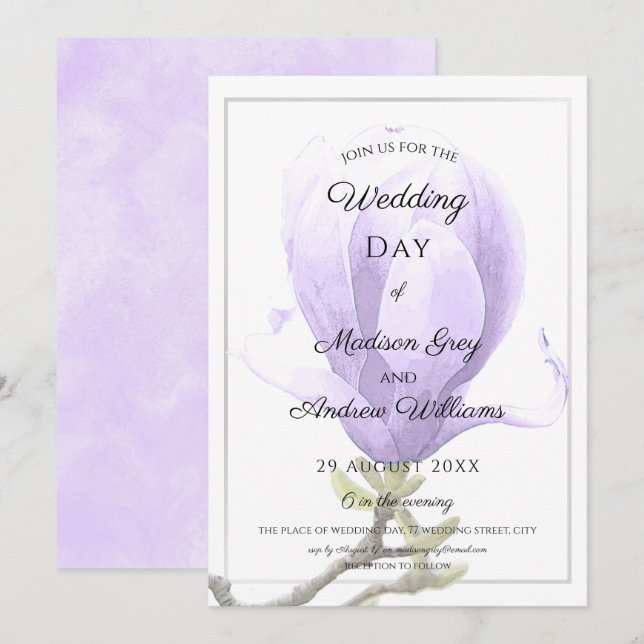 Invitation Élégant Mariage de Magnolia Violet (Devant / Derrière)