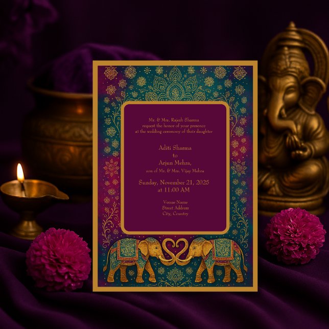Invitation Elégant Mariage de mandala d'éléphant oriental bor (Créateur téléchargé)