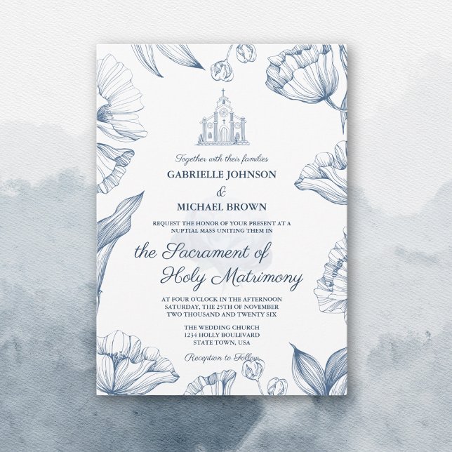 Invitation Élégant Mariage de messe nuptiale de l'église flor (Créateur téléchargé)