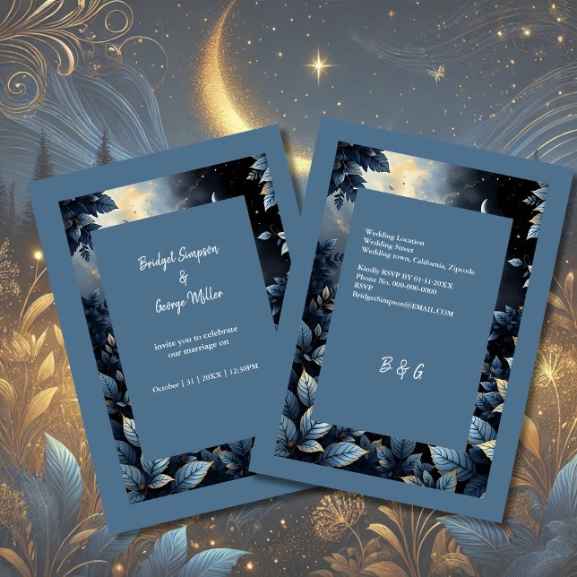 Invitation Élégant Mariage de Midnight Blue et Gold Forest (Créateur téléchargé)