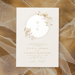 Invitation Élégant Mariage de monogramme de couronne d'or