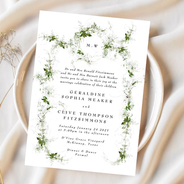 Invitation Élégant Mariage de monogramme de couronne Eucalypt (Créateur téléchargé)