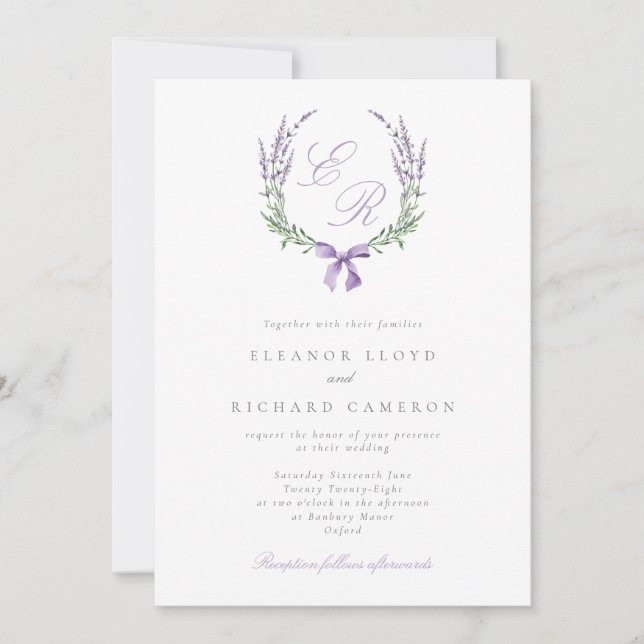 Invitation Élégant Mariage de monogramme et de couronne de la (Devant)