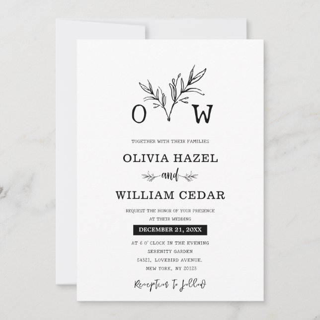 Invitation Élégant Mariage de Monogramme noir et blanc (Devant)