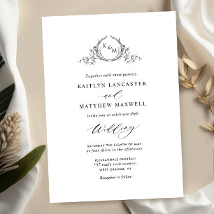Invitation Élégant Mariage de monogramme noir et blanc