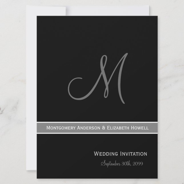 Invitation Élégant Mariage de monogramme noir et blanc (Devant)