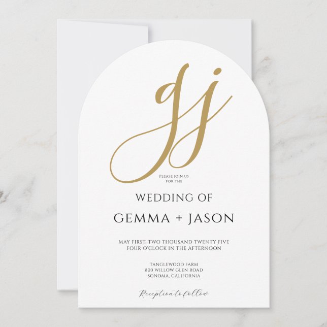 Invitation Élégant Mariage de Monogramme Or Moderne (Devant)