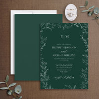 Élégant Mariage de monogramme vert Emeraude feuill