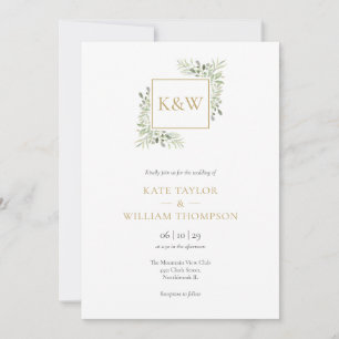 Invitation Élégant Mariage de monographie de feuillage