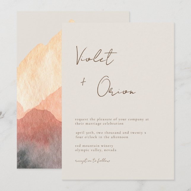 Invitation Élégant Mariage de montagnes manuscrites (Devant / Derrière)