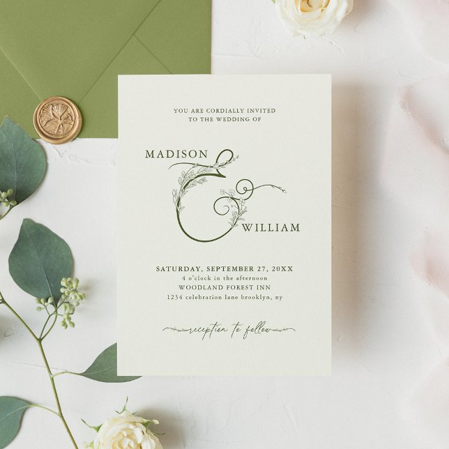 Invitation Élégant Mariage de mousse d'ivoire vert floral (Créateur téléchargé)