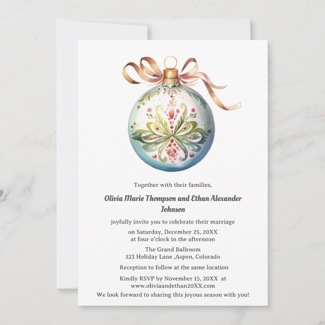 Invitation Élégant Mariage de Noël (Devant)