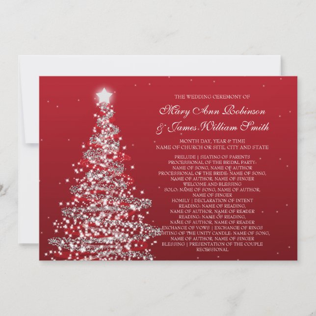 Invitation Élégant Mariage de Noël Argent rouge (Devant)