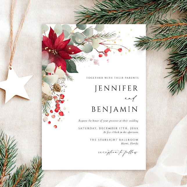 Invitation Élégant Mariage de Noël Floral (Créateur téléchargé)