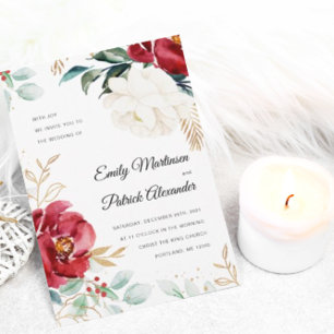 Invitation Élégant Mariage de Noël Floral d'hiver
