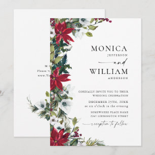 Invitation Élégant Mariage de Noël Rouge Poinsettia