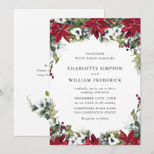 Invitation Élégant Mariage de Noël Rouge Poinsettia