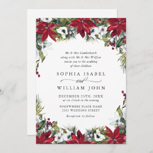 Invitation Élégant Mariage de Noël Rouge Poinsettia