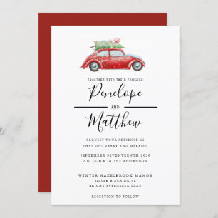 Invitation Elégant Mariage de Noël Rustic Car