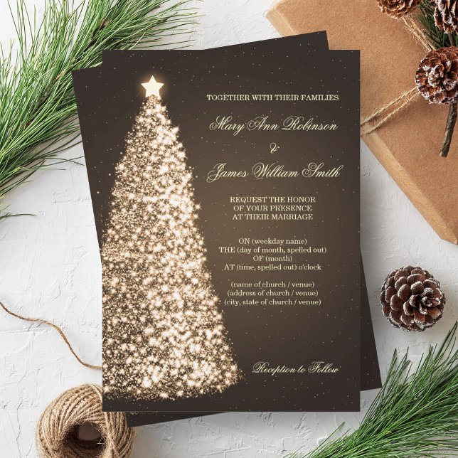 Invitation Élégant Mariage de Noël Sparkle Gold (Elegant Christmas Wedding Sparkle Gold Invitation)