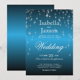 Invitation Élégant Mariage de nuit étoilé dans le bleu ciel