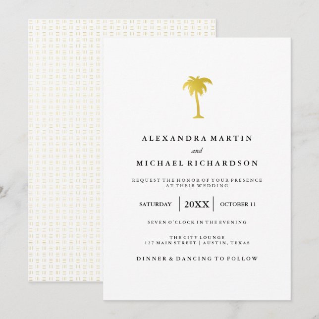 Invitation Elégant Mariage de palmier d'or Faux (Devant / Derrière)