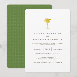 Invitation Elégant Mariage de palmier d'or Faux   Vert