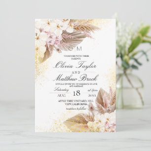 Invitation Élégant Mariage de Pampas Boho Neutre