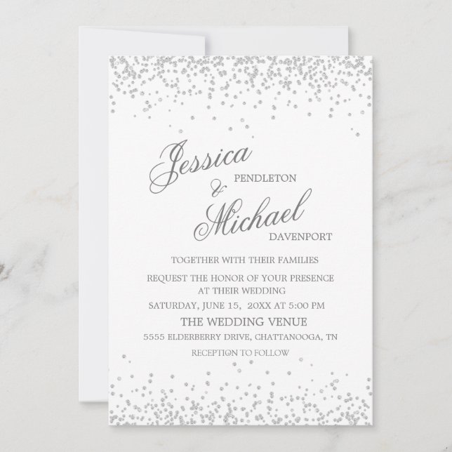 Invitation Élégant Mariage de Parties scintillant d'argent bl (Devant)