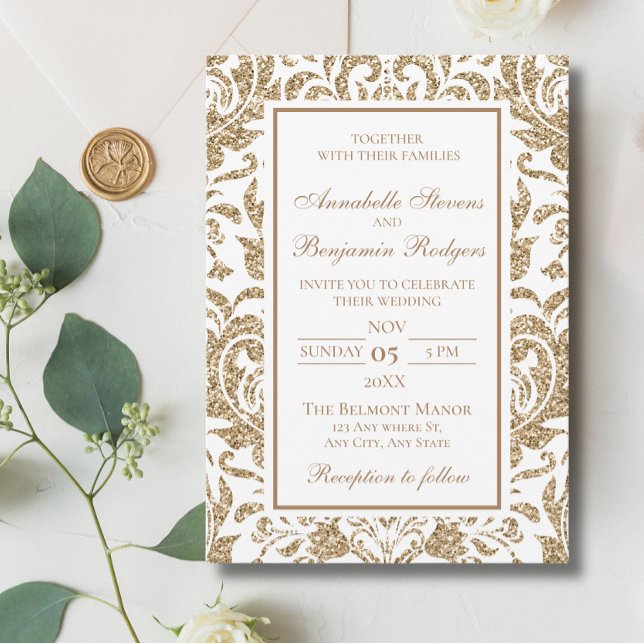 Invitation Élégant Mariage de Parties scintillant White and G (Créateur téléchargé)