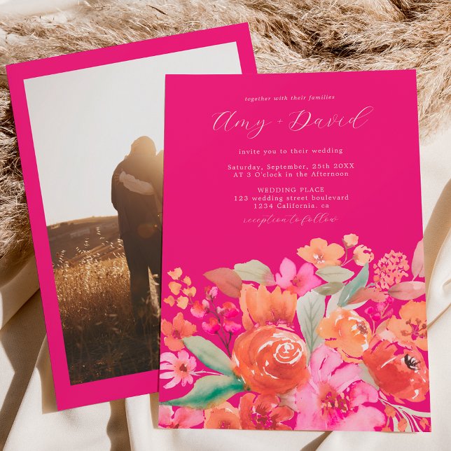 Invitation Élégant mariage de photo floral en terre cuite de  (Créateur téléchargé)